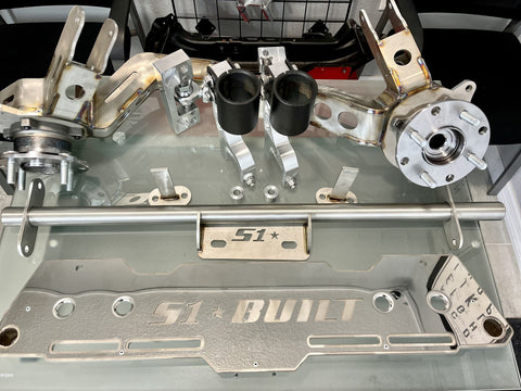 S1 BUILT Complete AWD Kit: Alpha6 Drag AWD/RWD/FWD Rear Trailing Arms with Delta7 Rear Diff Mount Kit and Billet Forks