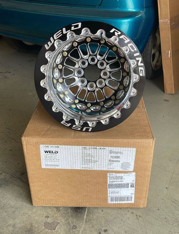 Weld Racing Tuner Import Drag 13x11 / 4x100mm BP / 4.5in. BS Black Center Black Double Beadlock MT Wheel
